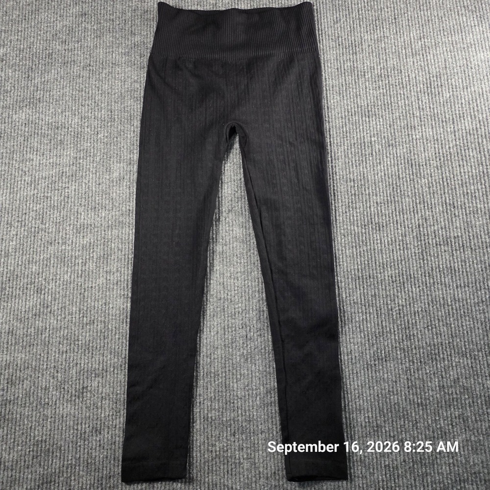 Maze Womens Ribbed High Waisted Leggings Black L/XL Stretch Yoga Pants